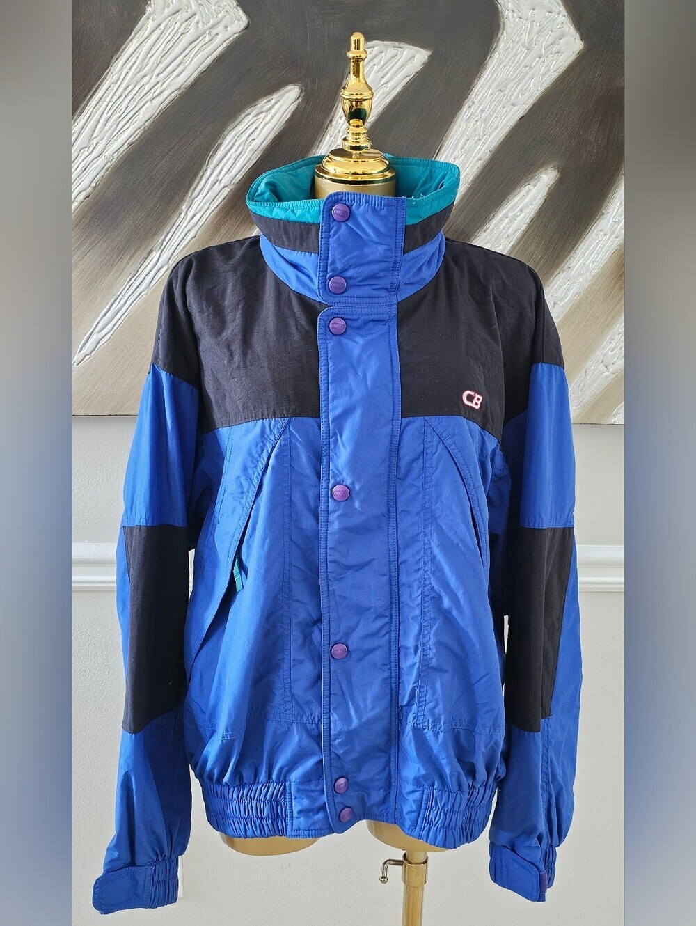 Vintage 90s CB Sports Ski Jacket Mens Medium Royal Blue Black Colorblock Retro S